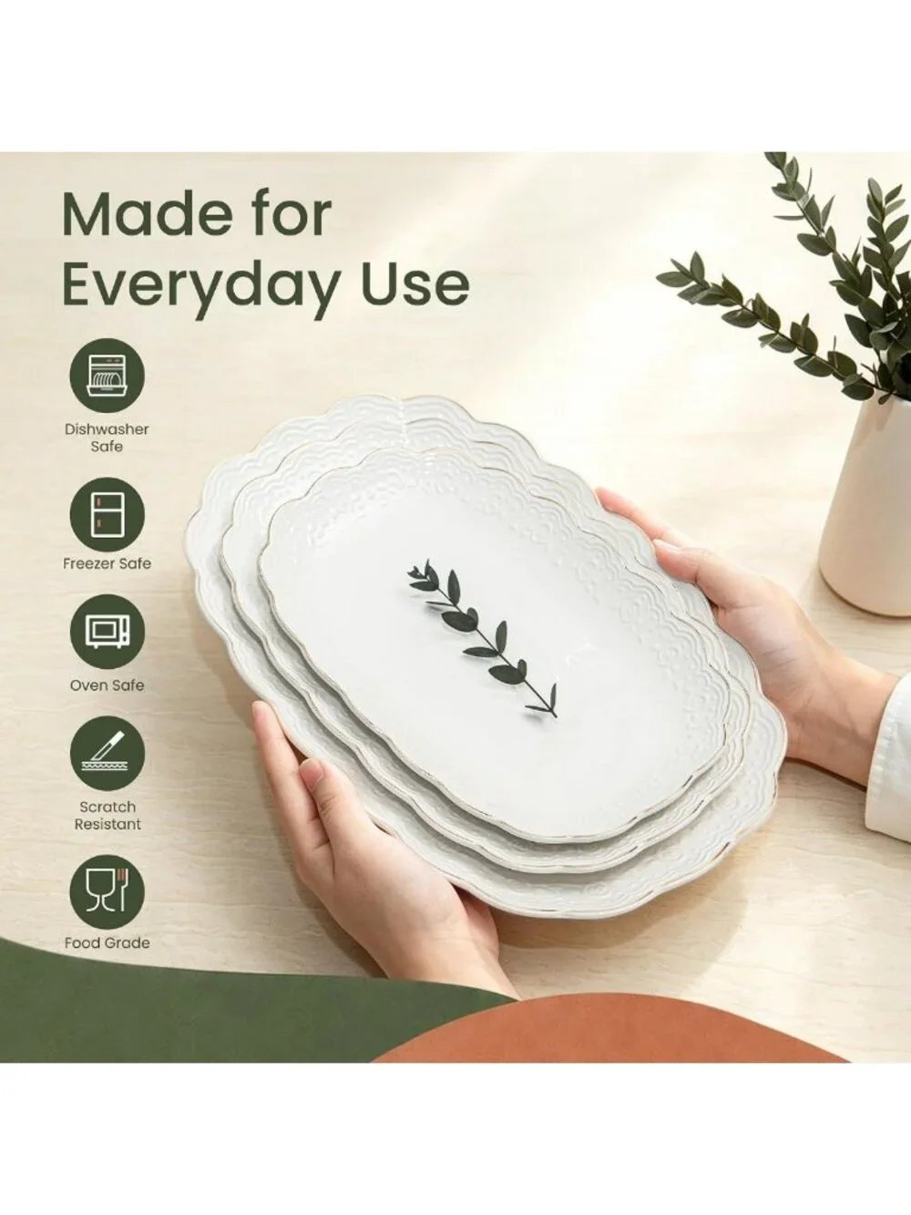 Elegant Ceramic Serving Platter Set | 14”/12”/10” Oval Trays for Entertaining